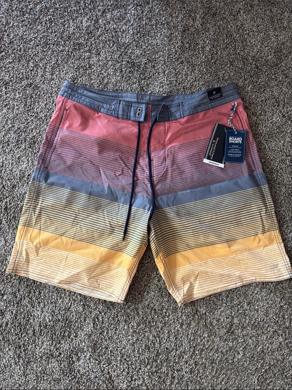 Roundtree & Yorke Red, Blue and Yellow Stripe Board Shorts